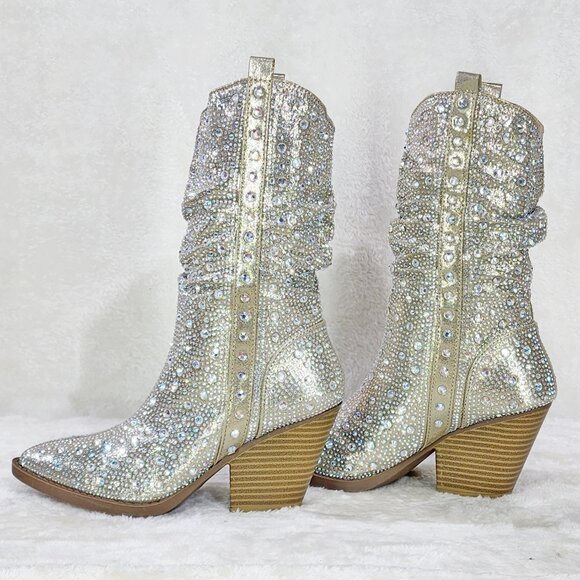 Yours Forever Shoes - Angel Riders Rhinestones Country Glam Western Cowgirl Slouch Calf Boots